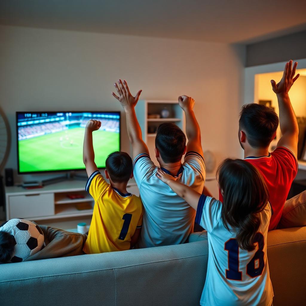 Family watching world cup match