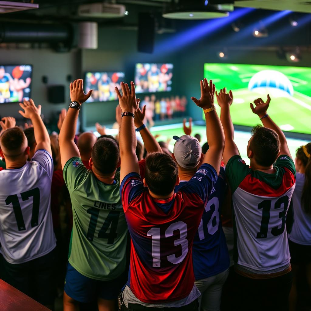 Friends at sports bar watch party